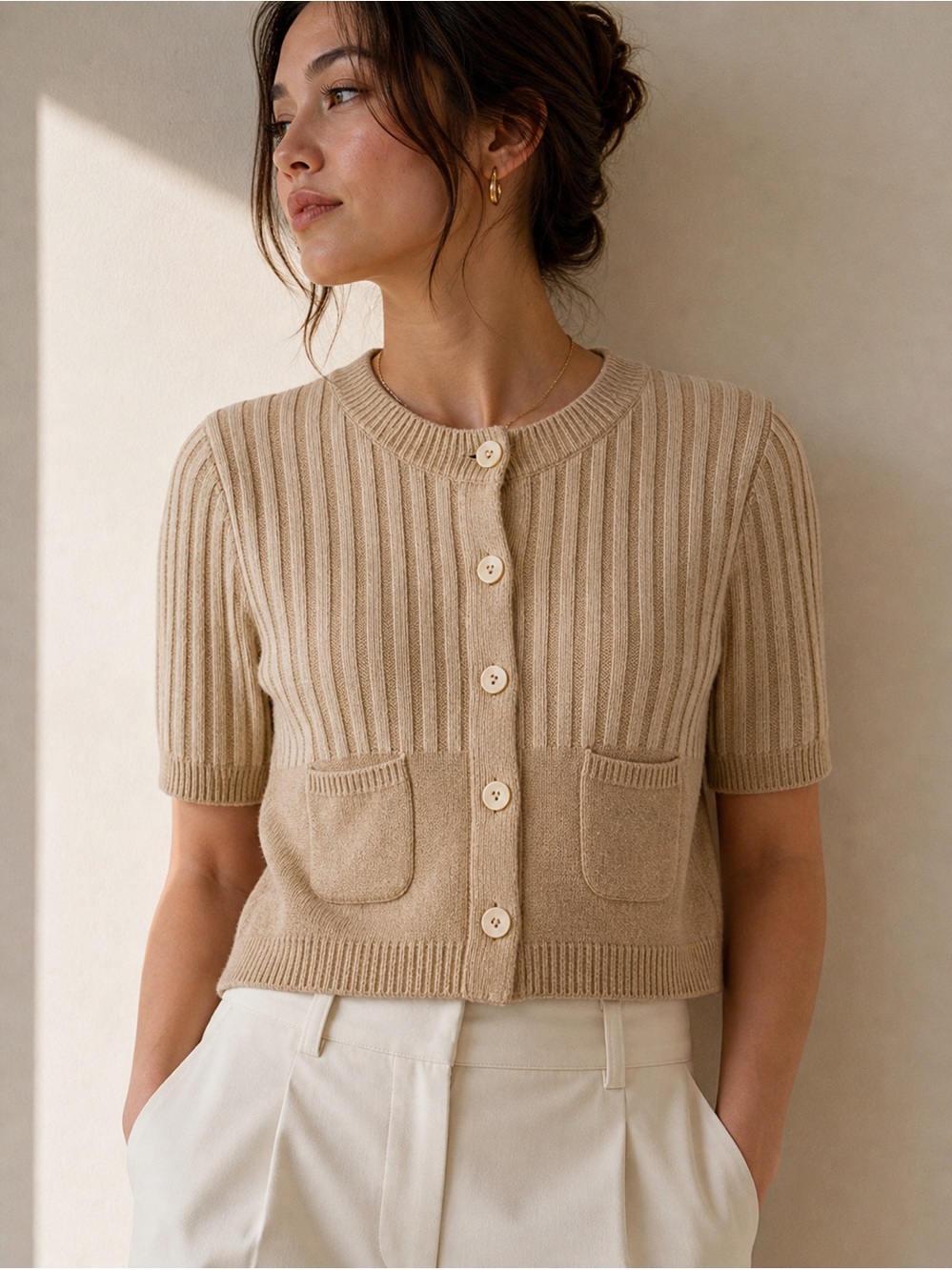 Noa Noa Wool Angora Ribbed Cropped Cardigan Scandinavian